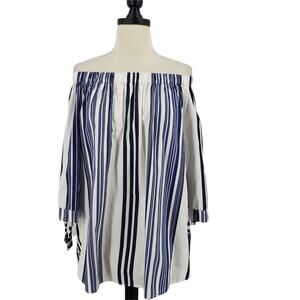 Per Se Off Shoulder Striped Cotton Top - Size Large - Resort Prep Beach